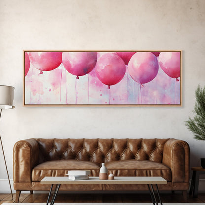 Balloon Party Canvas Print Whimsical Art Pink Abstract Art Light Pink Wall Art Above Sofa Decor Fun Kids Room Artwork Gift Idea