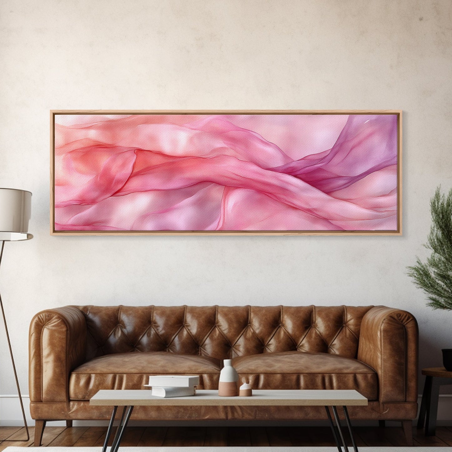 Light Pink Abstract Canvas Print Living Room Wall Art Horizontal Pink Wall Art Feminine Wabi Sabi Art Minimalist Extra Wide Art