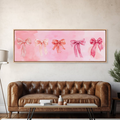 Ribbon Bow Canvas Print Light Pink Art Feminine Horizontal Wall Art Whimsical Artwork Living Room Wabi Sabi Decor Framed Print