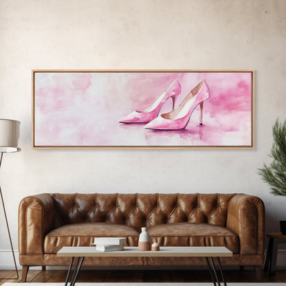 Elegant Pink Heels Canvas Print, Fashion Artwork, Pink Abstract Art, Minimalist Wall Art, Feminine Decor, Light Pink Bedroom Art