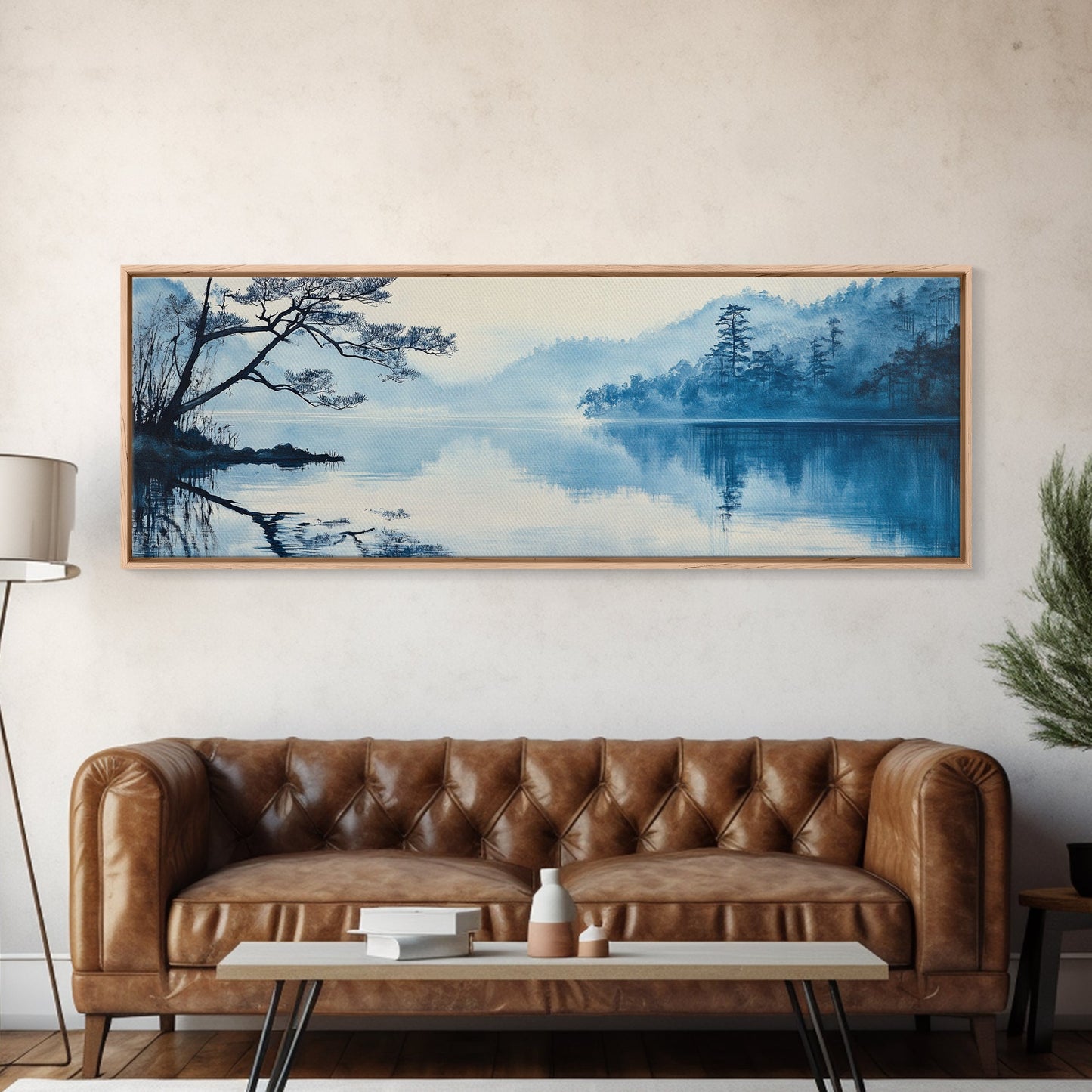 Serene Blue Lake Landscape Canvas Print, Pine Tree Art, Smoky Mountain Art, Coastal Landscape Art, Bedroom Art, Gift Idea For Him