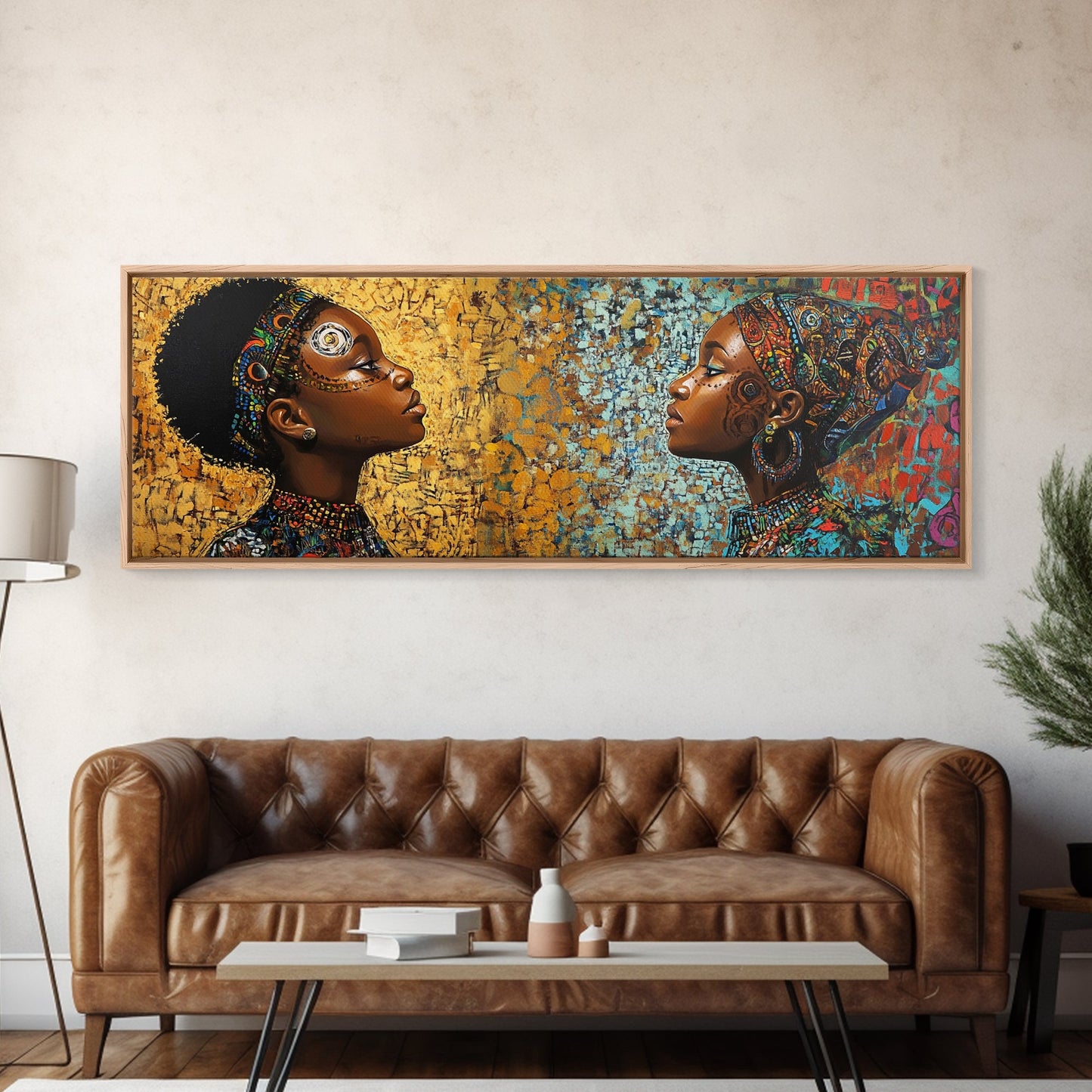 Afrocentric Canvas Print African Tribal Art Modern Boho Decor Guest Room Wall Art Horizontal Living Room Art Unique Painting