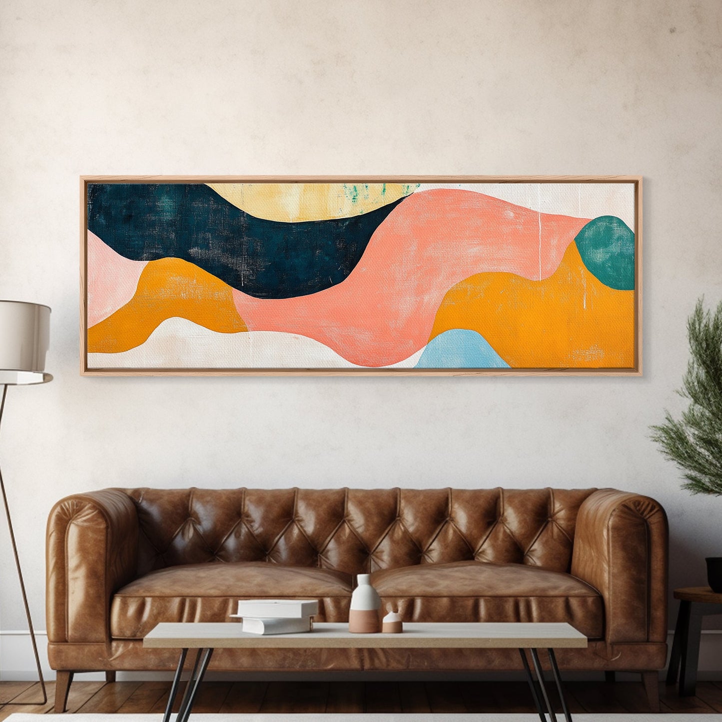 Coastal Abstract Framed Canvas Print Nautical Painting Coastal Landscape Artwork Seascape Wall Art Living Room Ocean Horizontal Decor