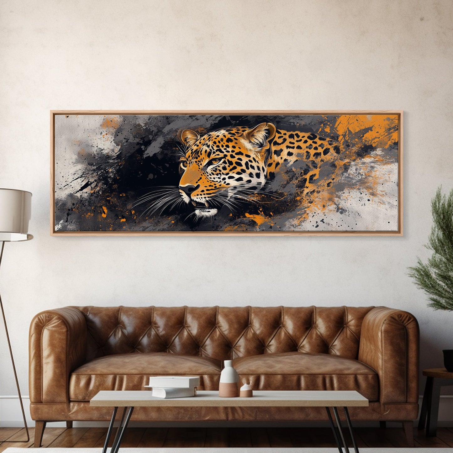 Dynamic Jungle Leopard Framed Canvas Print - Bold Wildlife Painting, African Wall Art, Safari Decor, Gift Idea For Him, Bedroom Wall Accent