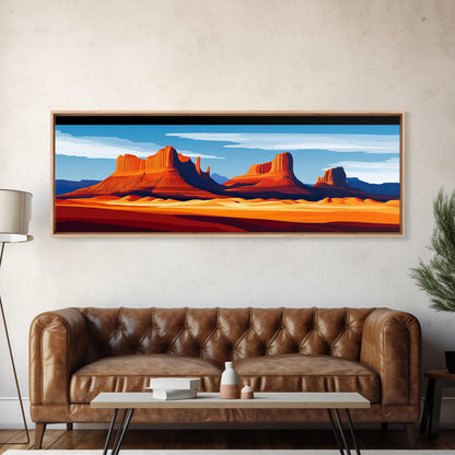 Monument Valley Sunset Framed Canvas Print, Southwest Wall Art, Panoramic Painting, Rustic Art, Landscape Art, Gift Idea, Extra Wide Art