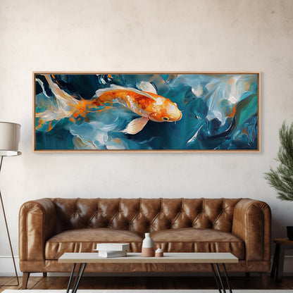 Vibrant Koi Fish Canvas Print, Whimsical Art, Coastal Wall Art, Bedroom Art, Gift Idea, Teal Wall Art, Above Sofa Decor, Nautical Painting