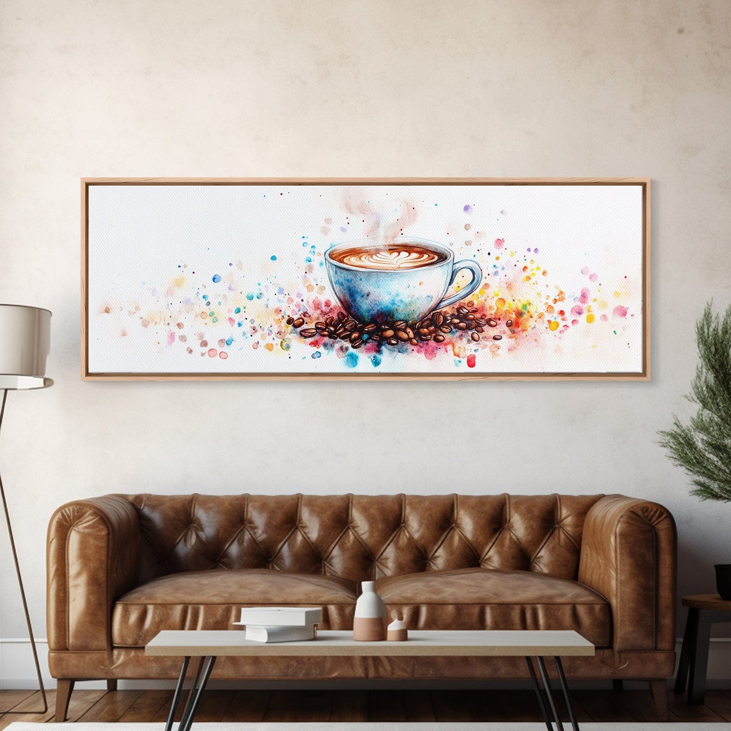 Coffee Cup Watercolor Canvas Print, Food Review Kitchen Art, Whimsical Living Room Wall Art Gift Idea Espresso Decor Design