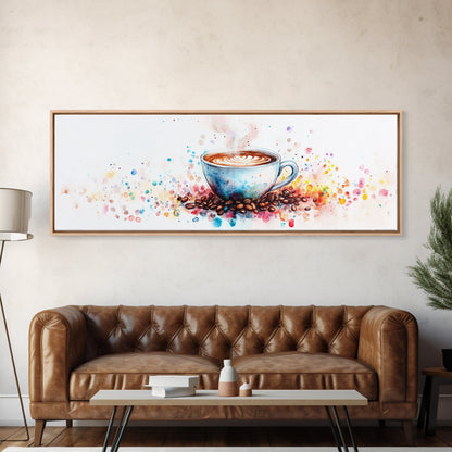 Coffee Cup Watercolor Canvas Print, Food Review Kitchen Art, Whimsical Living Room Wall Art Gift Idea Espresso Decor Design
