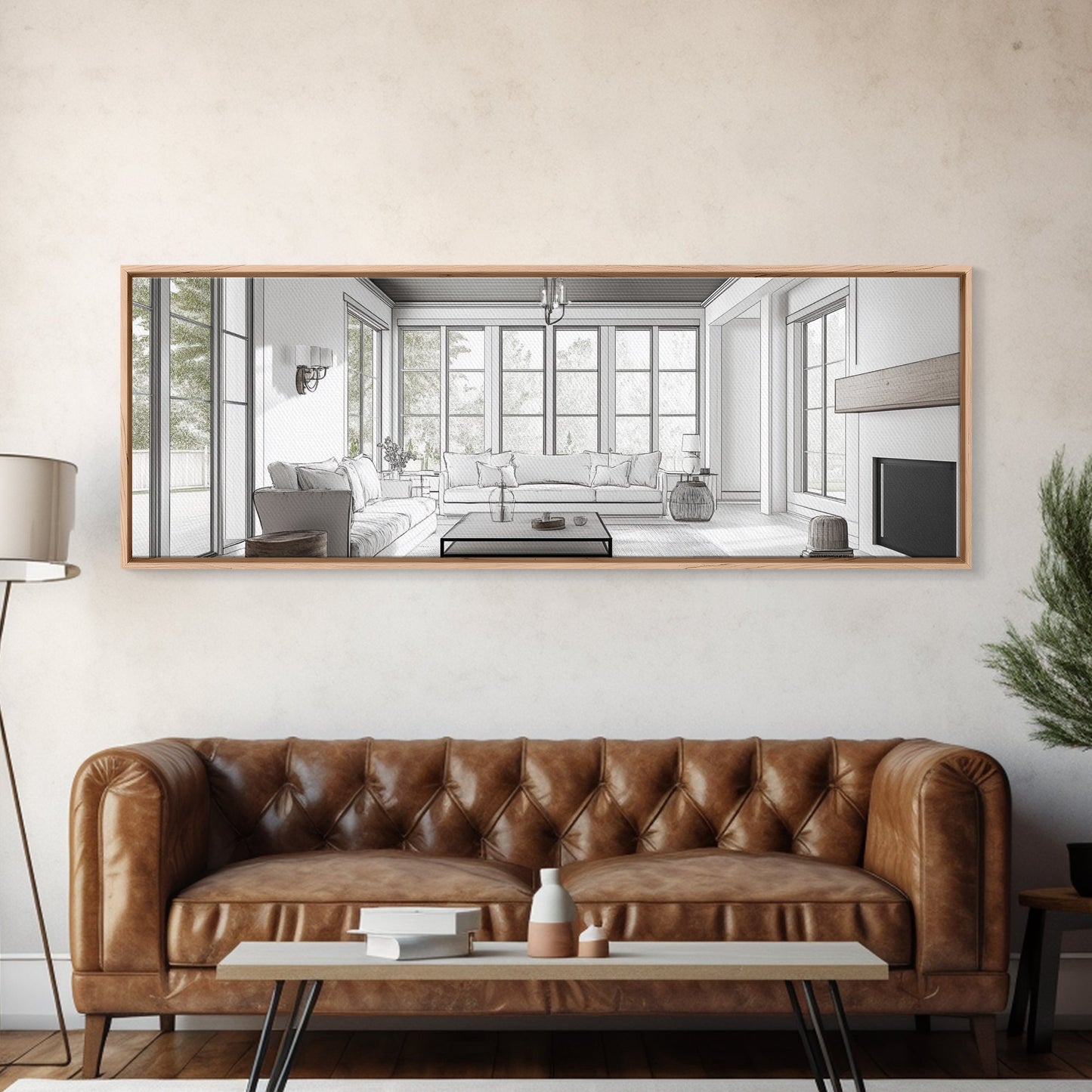 Extra Wide Canvas Print Living Room Art Modern Wabi Sabi Art Panoramic Neutral Design Rustic Farmhouse Minimalist Wall Decor