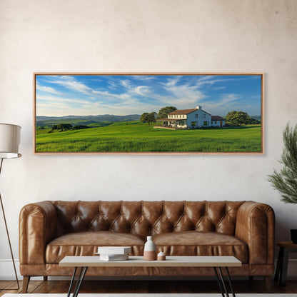 Scenic Green Rolling Hills Framed Canvas Print - Rustic Landscape Art, Farmhouse Living Room Decor, Extra Wide Art Above Sofa, Gift Idea