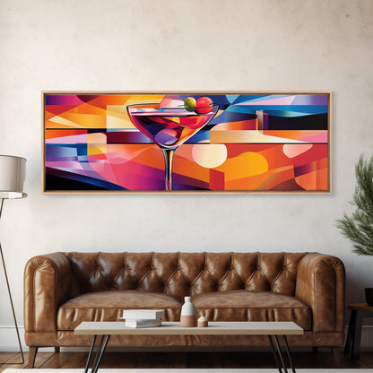 Martini Glass Framed Canvas Print Martini Wall Art Abstract Modern Cocktail Art Kitchen Bar Decor Bold Geometric Wall Artwork