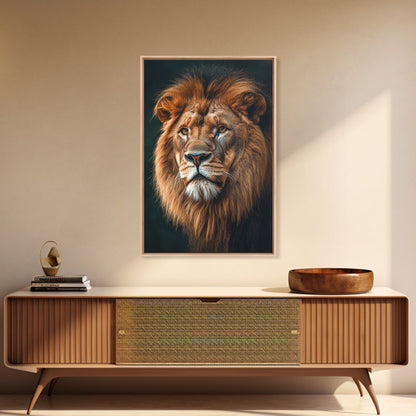 Majestic Lion Portrait Framed Canvas Print – African Art, Rustic Decor, Living Room Wall Art, Gift Idea Wildlife Inspired Home Art