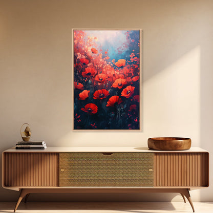 Vibrant Wildflower Framed Canvas Print, California Poppy Art, Rustic Bedroom Art, Boho Farmhouse Wall Decor, Gift Idea for Her