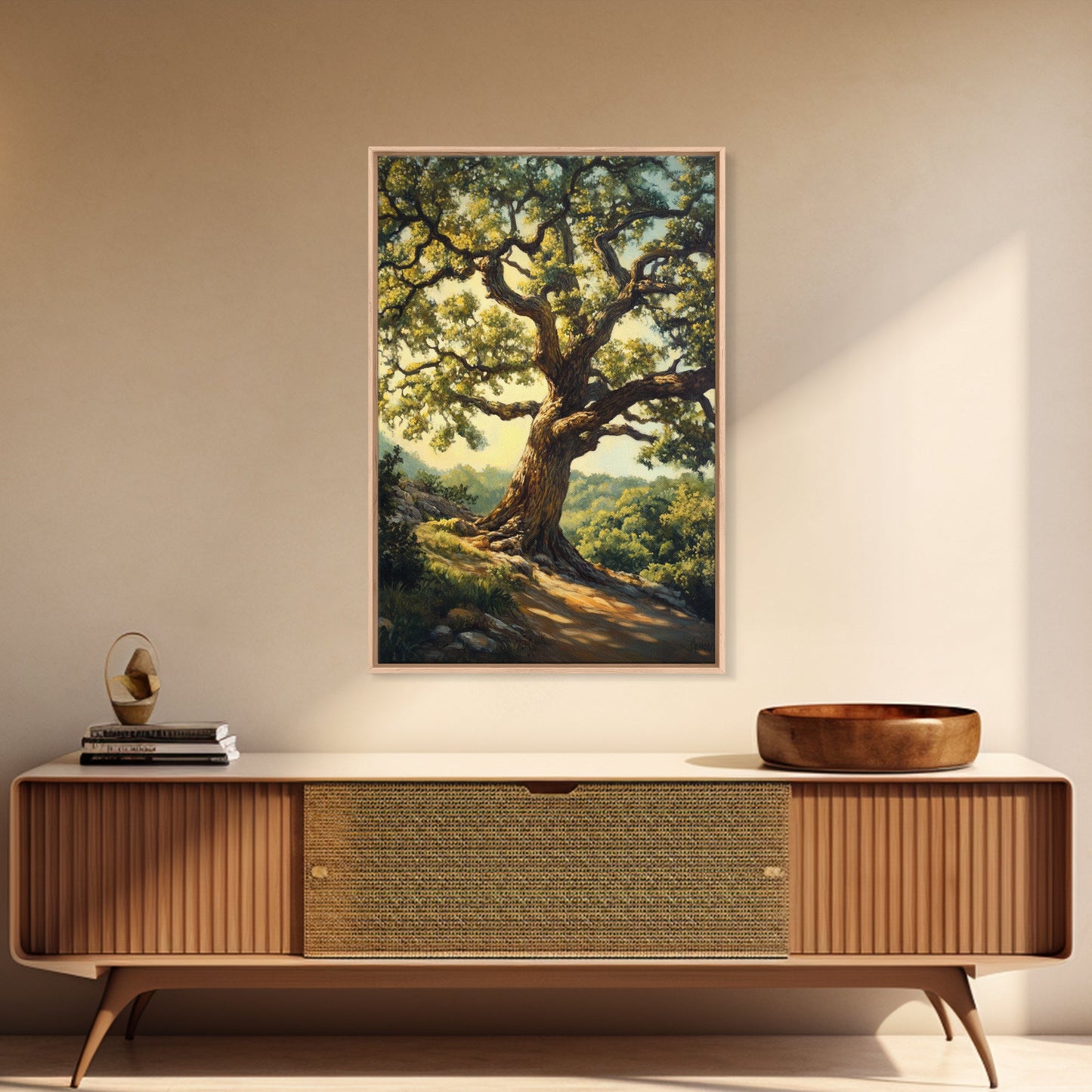 Majestic Oak Tree Framed Canvas Print Rustic Landscape Painting Oak Tree Art Above Couch Decor Living Room Wall Art Gift Idea