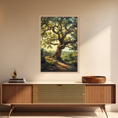 Majestic Oak Tree Framed Canvas Print Rustic Landscape Painting Oak Tree Art Above Couch Decor Living Room Wall Art Gift Idea