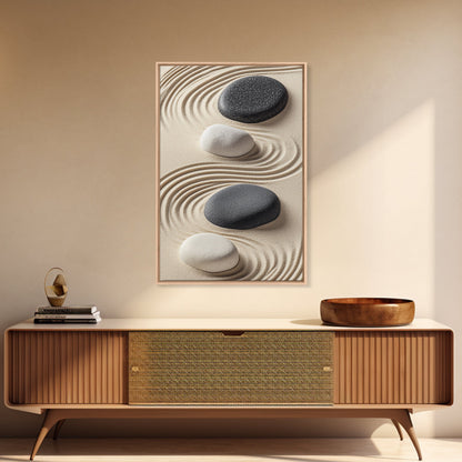 Black White Zen Stones Canvas Print Minimalist Zen Wall Art Wabi Sabi Artwork Rustic Zen Decor Living Room Art Bedroom Artwork