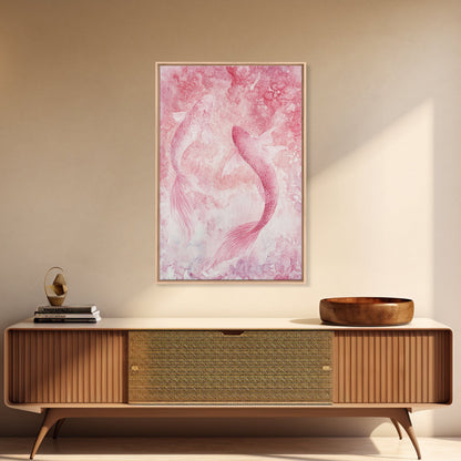 Canvas Print Koi Fish Painting Pink Abstract Art Zen Wall Art Minimalist Artwork Living Room Decor Gift Idea Bedroom Wall Art