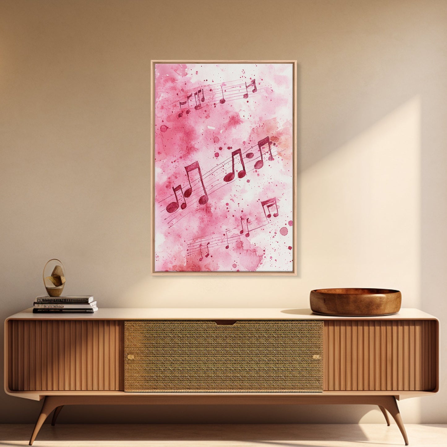 Musical Notes Canvas Print, Pink Abstract Watercolor Art, Music Lovers Gift, Therapy Wall Art, Light Pink Bedroom Living Room Decor