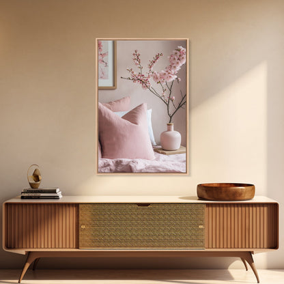 Cherry Blossom Bedroom Canvas Print Light Pink Wall Art Feminine Cozy Decor Floral Home Bedroom Accent Japanese Inspired Artwork