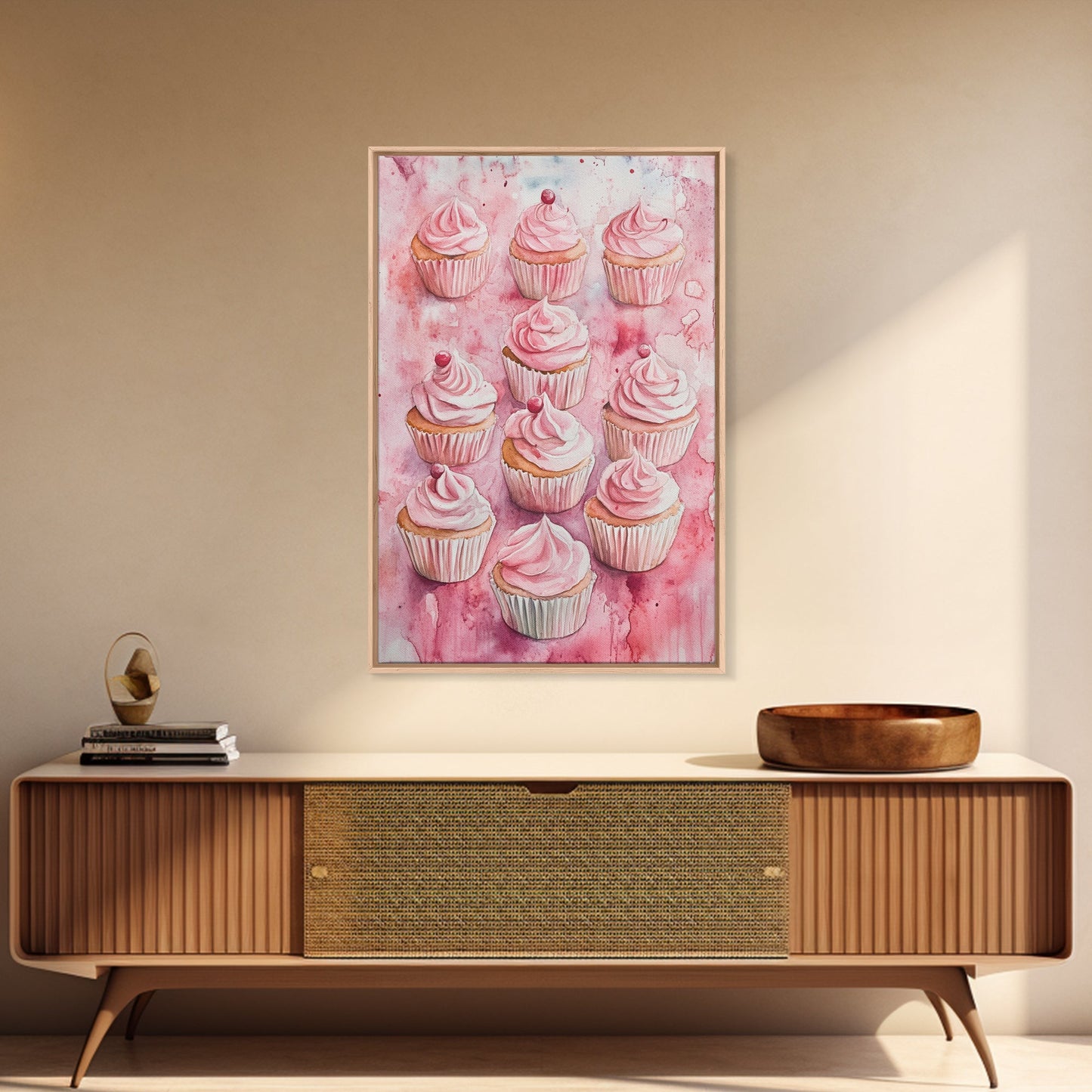 Pink Cupcakes Canvas Print Food Review Kitchen Art Dessert Wall Art Rustic Farmhouse Decor Gift Idea Pastel Whimsical Artwork