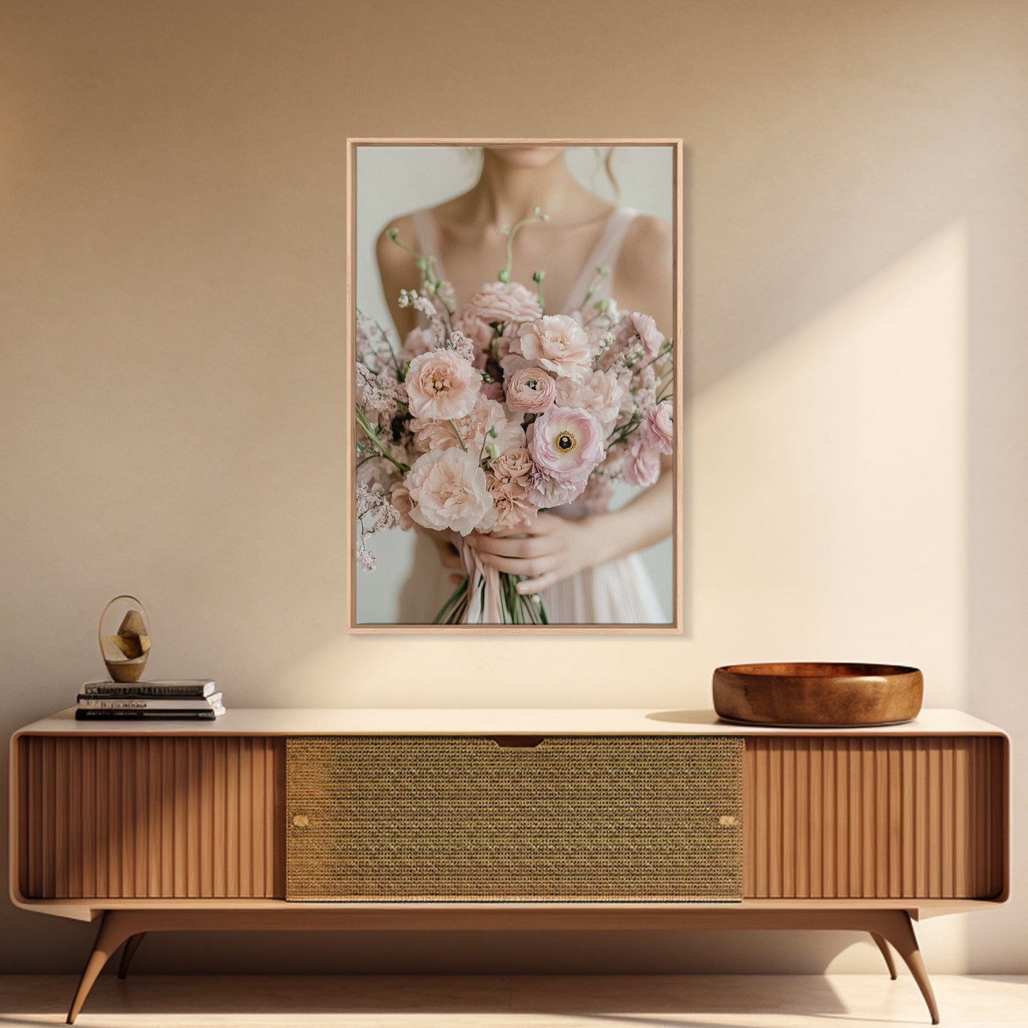Bridal Bouquet Canvas Print Romantic Floral Wall Art Light Pink Artwork Wedding Gift Idea Bedroom Art Feminine Pastel Canvas