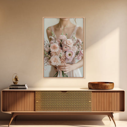 Bridal Bouquet Canvas Print Romantic Floral Wall Art Light Pink Artwork Wedding Gift Idea Bedroom Art Feminine Pastel Canvas
