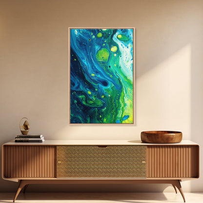 Blue and Green Abstract Canvas Print, Stunning Geometric Wall Art Ideal for Nautical Decor or Contemporary Above Couch Wall Art