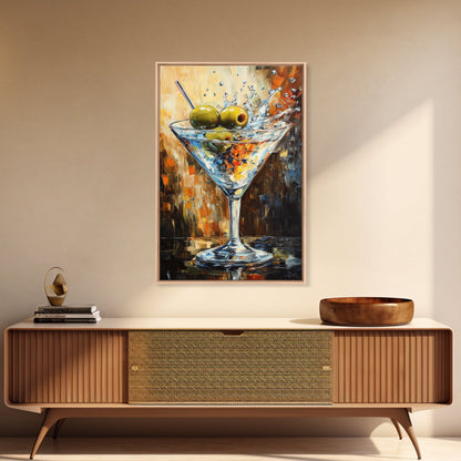 Golden Olive Martini Canvas Print with Rustic Cocktail Art Perfect Kitchen Decor, Espresso Martini Wall Art