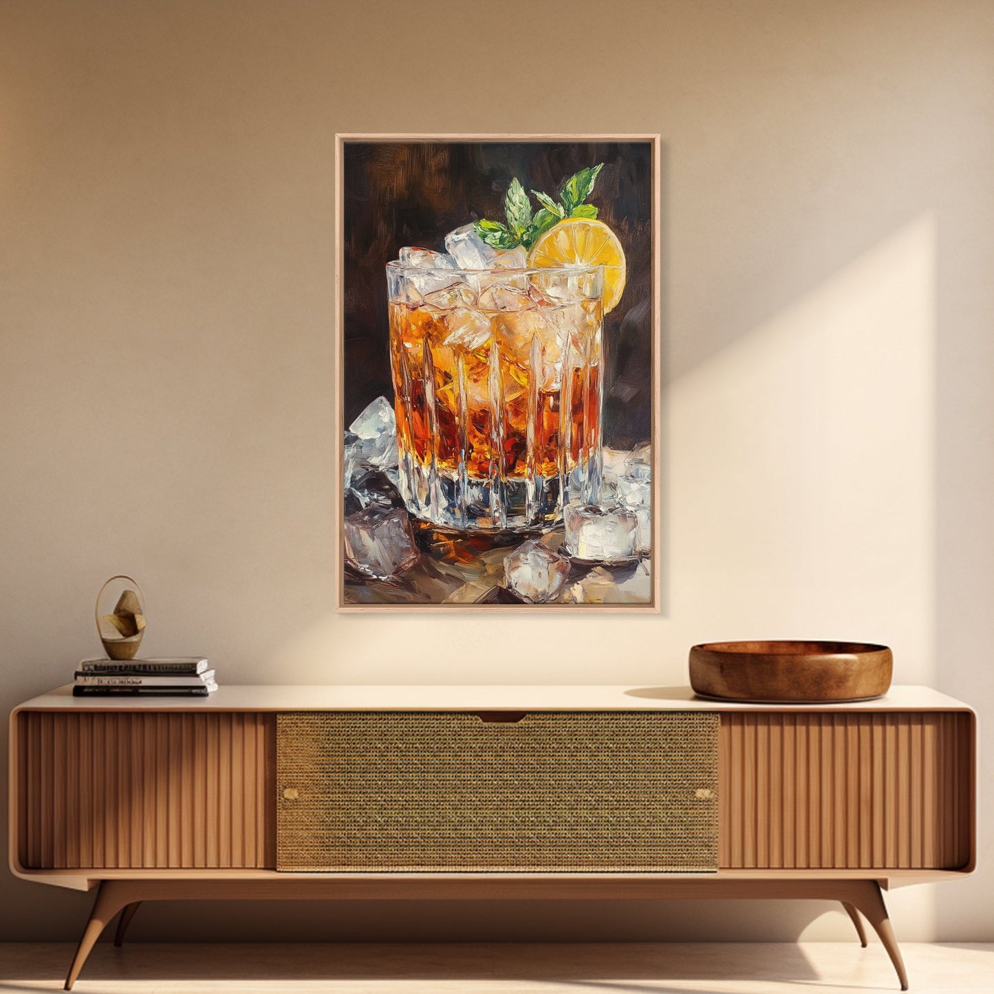 Lemon Whiskey Drink Canvas Print | Bar Kitchen Wall Art | Decor Martini Painting | Living Room Gift Idea for Him Art Print
