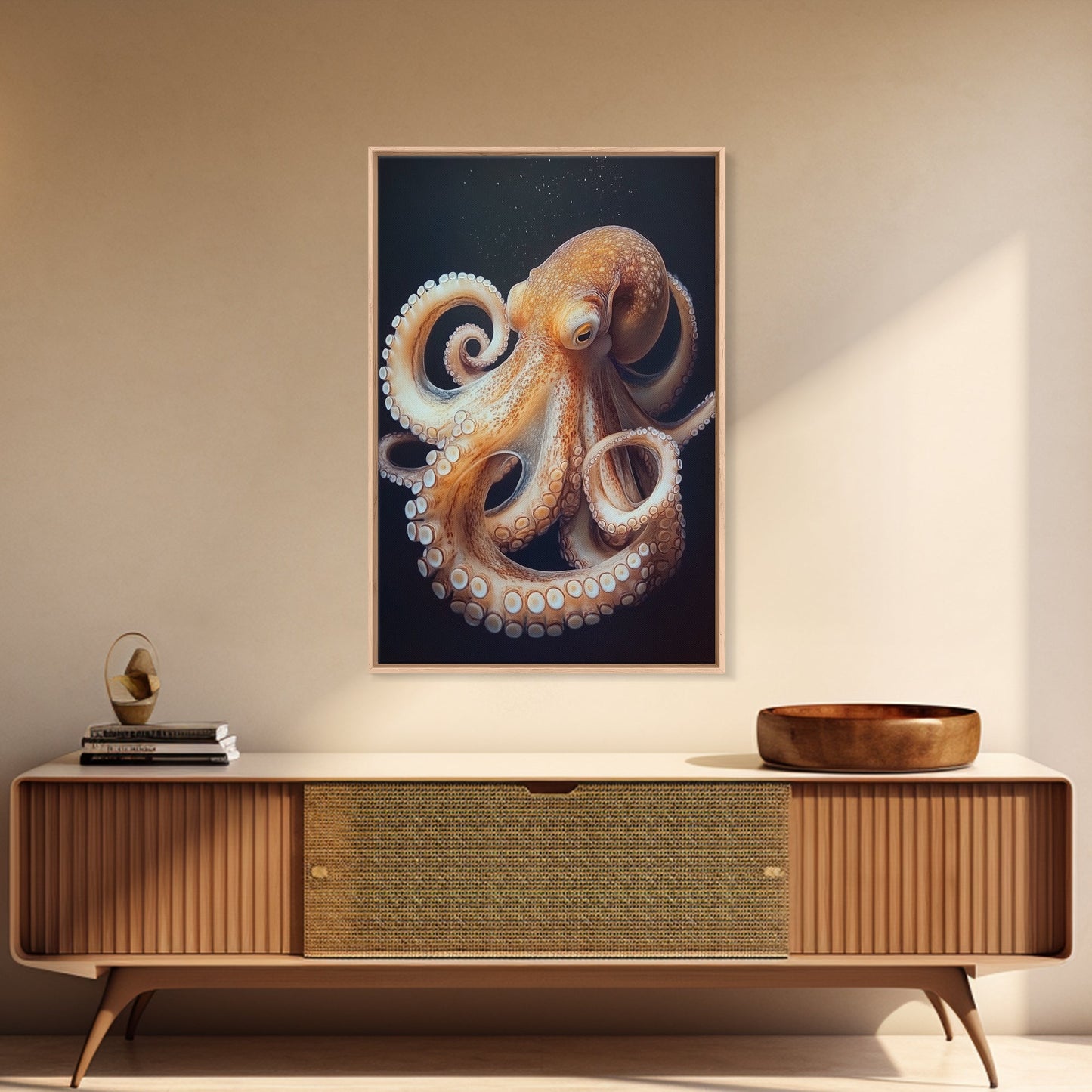 Underwater Octopus Canvas Print | Ocean Nature Painting Art | Coastal Nautical Decor | Rustic Seascape Living Room Wall Artwork