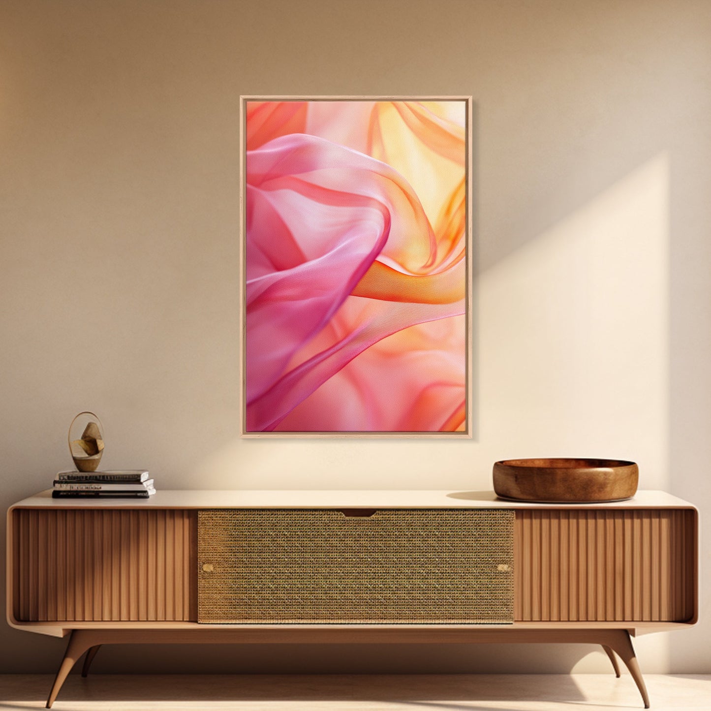 Sheer Pink and Orange Canvas Print with Light Pink Wall Art Aesthetic and Minimalist Zen Decor for Bedroom or Guest Room