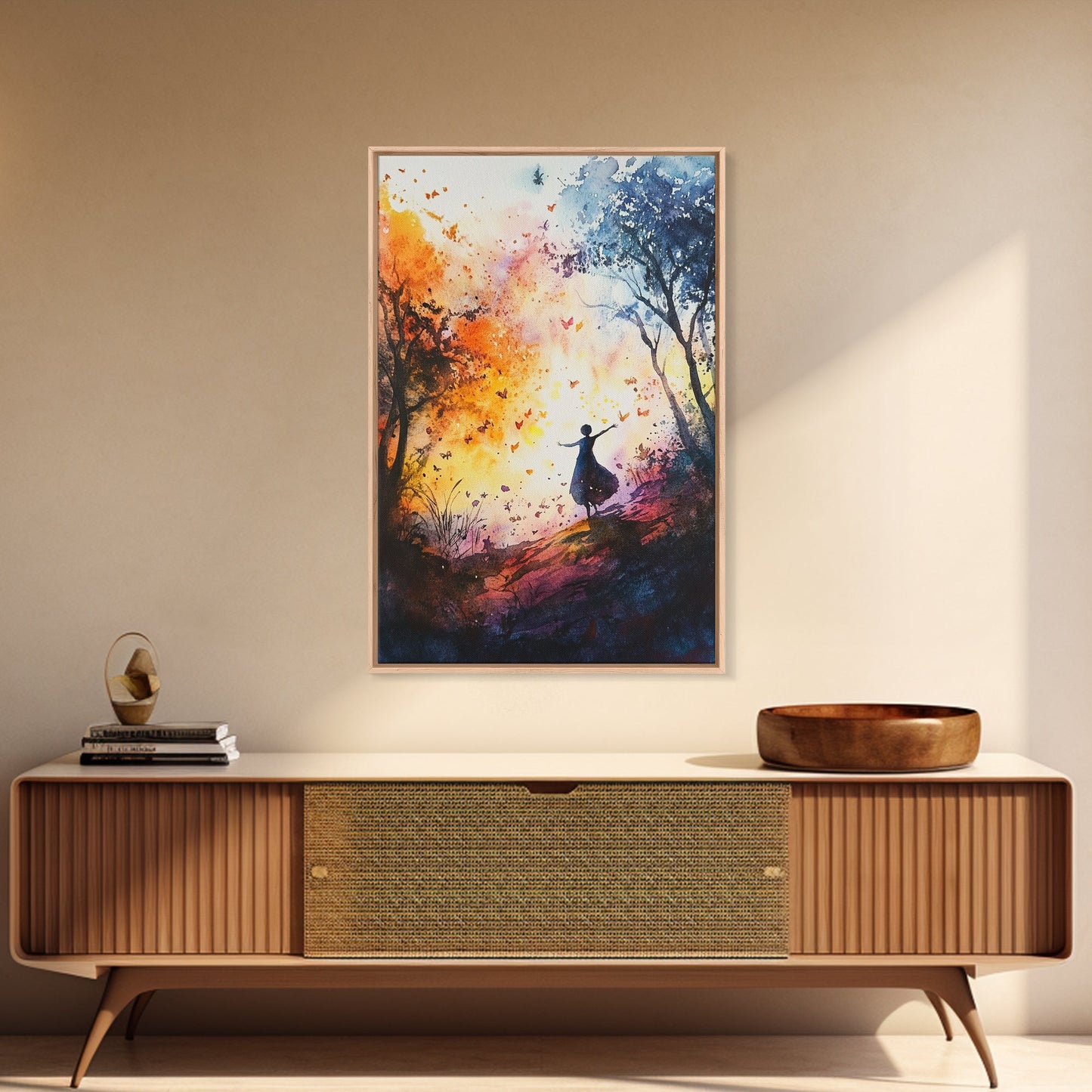 Autumn Whimsical Scene Framed Canvas Print Nature Inspired Art Vibrant Colors Rustic Fall Decor Wildflower Painting Living Room Gift Idea