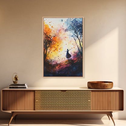 Autumn Whimsical Scene Framed Canvas Print Nature Inspired Art Vibrant Colors Rustic Fall Decor Wildflower Painting Living Room Gift Idea