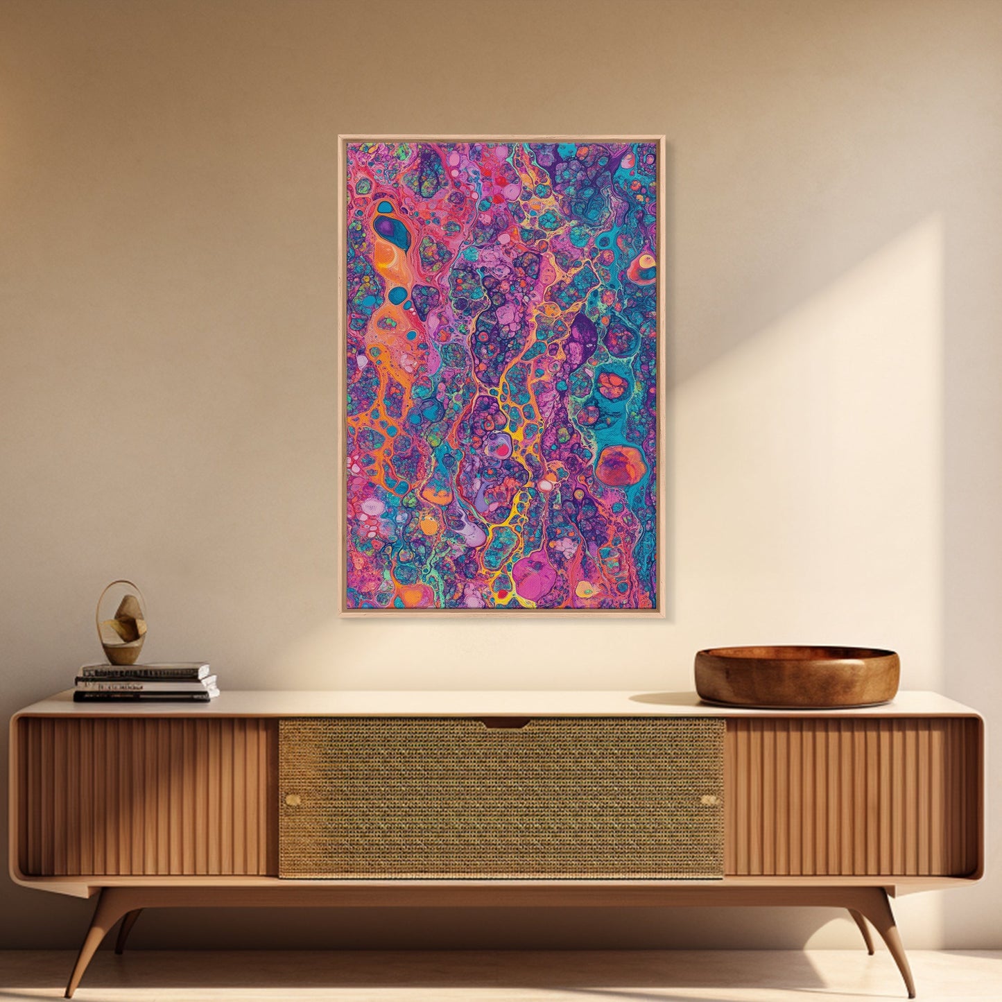Psychedelic Swirls Abstract Framed Canvas Print Colorful Moody Art Sacred Geometry Wall Art Living Room Boho Decor