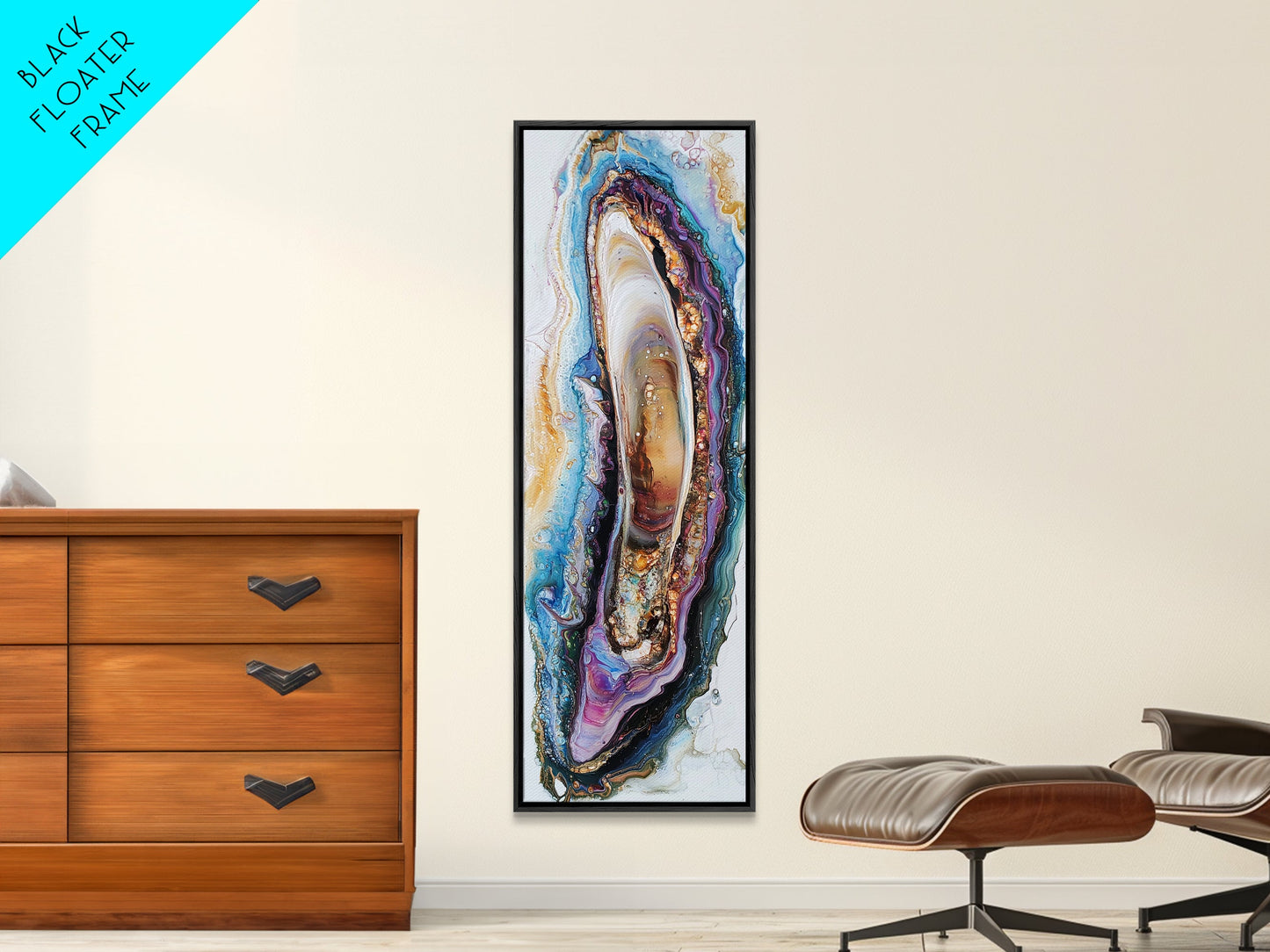 Agate Slice, Gemstone Painting, Sacred Geometry Art, Abstract Art, Teal Wall Art, Wabi Sabi Art, Bedroom Art, Framed Canvas Print