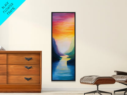 Sunset Canyon, pink orange wall art, lake Tahoe art, framed canvas print, vertical wall art, extra wide art, bedroom art