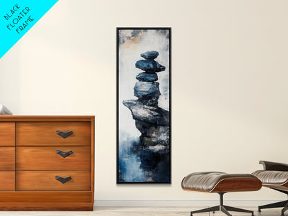 Stacked Rocks, wabi sabi art, zen wall art, minimalist art, sacred geometry wall art, framed canvas print, vertical wall art