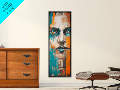Abstract Portrait, chicano art, afrocentric wall art, moody art, urban art, framed canvas print, tall skinny art, geometric wall art