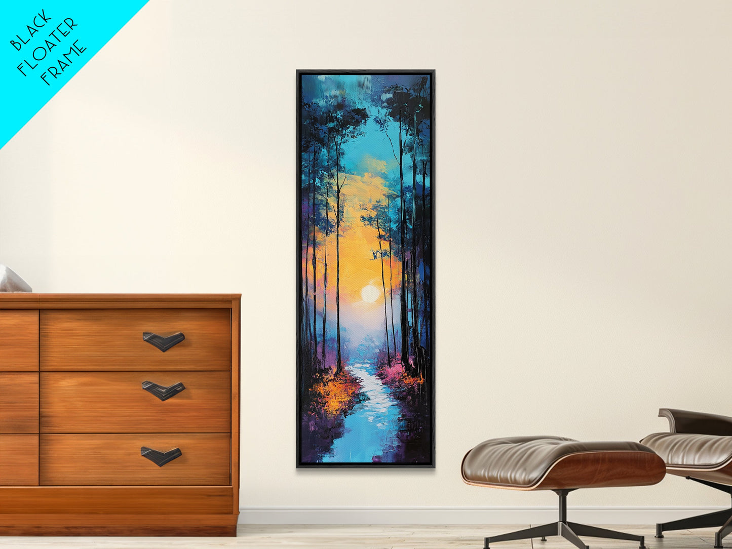 Forest Moon, moody art, framed canvas print, forest at dusk painting, pine tree art, above bed wall art, rustic decor, wall decor