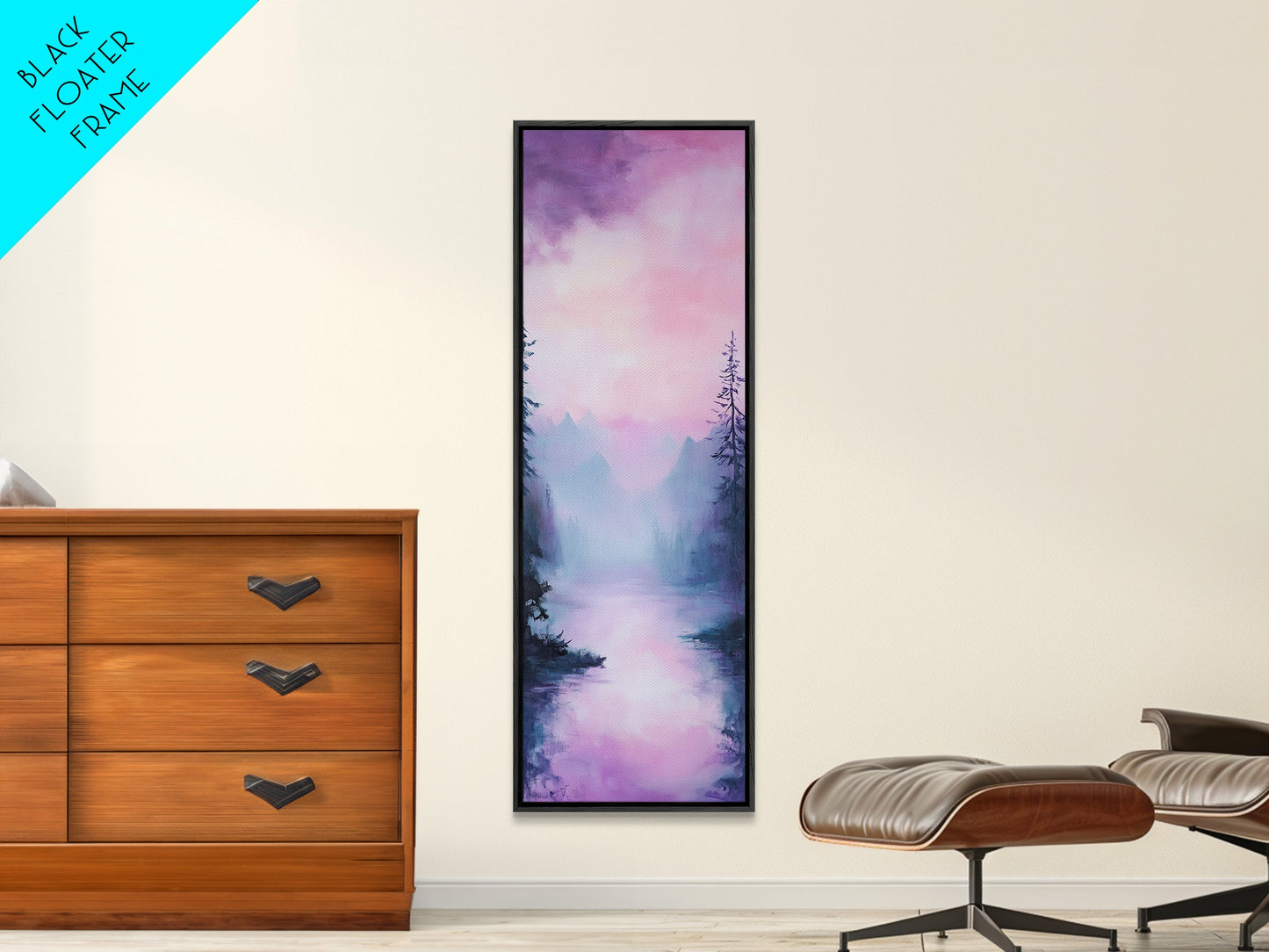 Misty Mountains, smoky mountain art, light pink wall art, framed canvas print, soft pastel art, pine tree art, above couch art