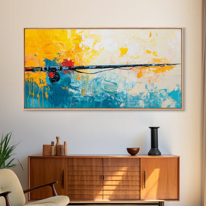 Fishing Rod, fly fishing art, nautical painting, coastal cowgirl wall art, rustic decor, blue and gold wall art, Framed Canvas Print