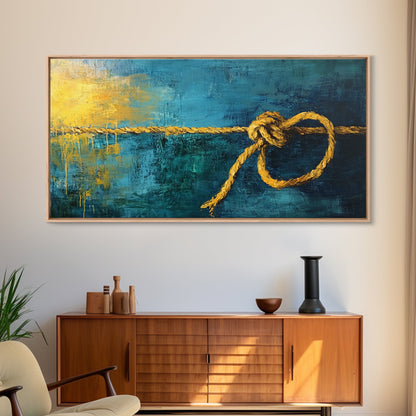 Nautical Knot, coastal wall art, rustic decor, blue and green wall art, ocean painting, framed canvas print, extra wide art