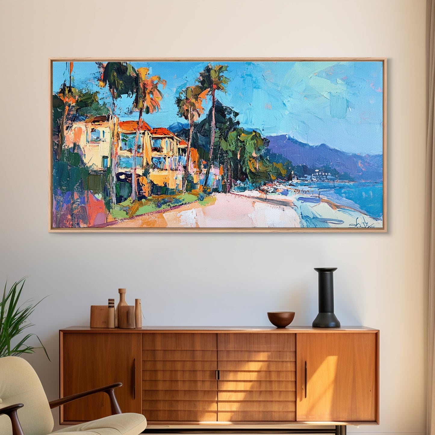 Beach House, Coastal Landscape Art, Framed Canvas Print, Hawaii Art, Coastal Wall Art, Surf Wall Art, Nautical Decor