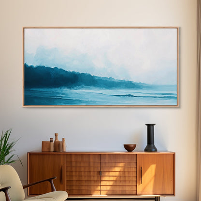 Coastal landscape art, panoramic art, framed canvas print, extra wide art, minimalist art, nautical wall art, seascape painting