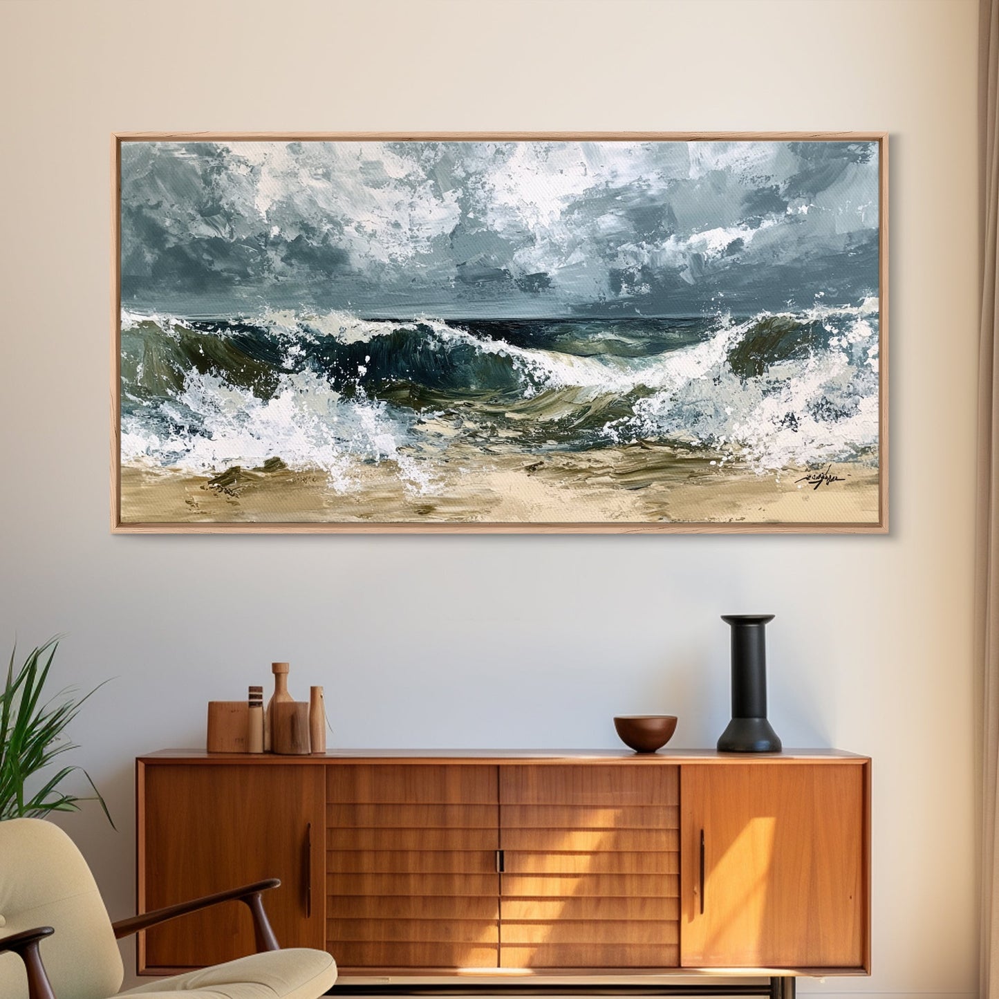 Stormy Ocean, Seascape Painting, Nautical Painting, Coastal Landscape Art, Horizontal Wall Art, Canvas Print, Rustic Decor