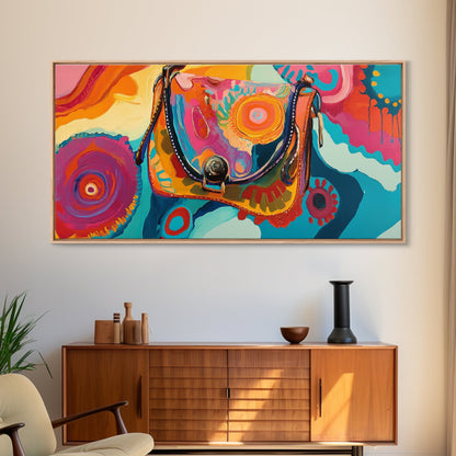 Abstract Handbag Art, boho art, pink abstract art, whimsical art, extra wide art, horizontal wall art, Canvas Print