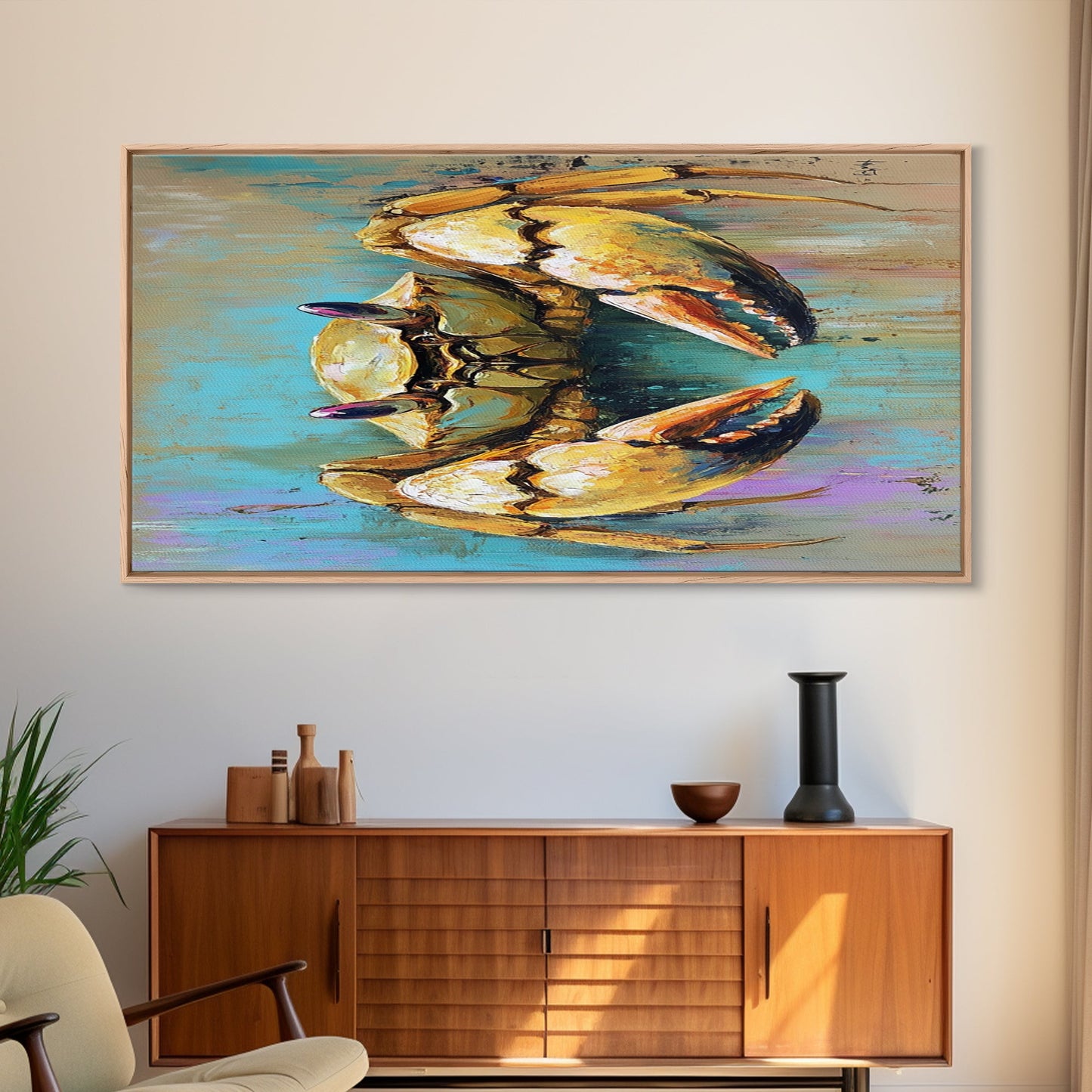 Krabbenbild, Küstendeko, Maritime Wandkunst, Rustikale Kunst, Gerahmter Leinwanddruck, Meereskunst, Strandhauskunst, Kunst mit Meeresmotiven