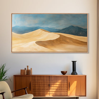 Desert Landscape, Mountain Painting, Rustic Decor, Southwest Wall Art, Framed Canvas Print, Panoramic Art, Earthy Tones Wall Art
