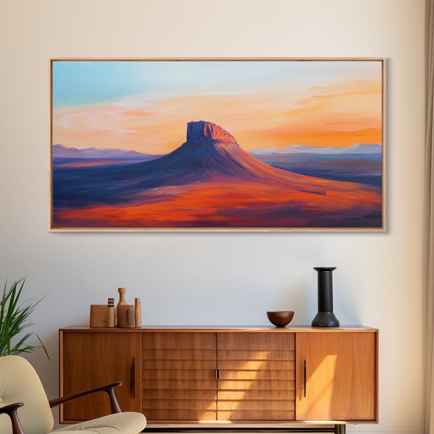 Southwest Landscape, Mountain Painting, Rustic Decor, Framed Canvas Print, Desert Sunset Art, Joshua Tree Art, Earthy Tones Art