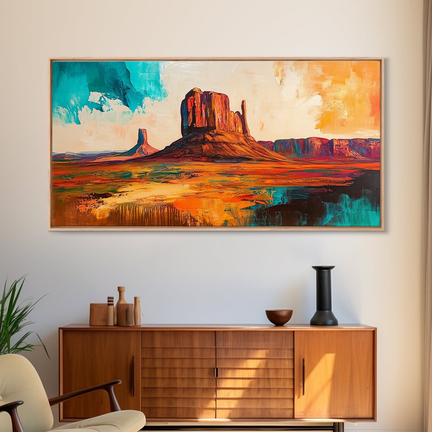 Südwestliche Landschaft, Joshua-Baum-Kunst, Wüstenmalerei, Wandkunst aus dem Südwesten, gerahmter Leinwanddruck, Berglandschaft, rustikale Wandkunst